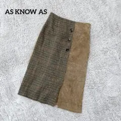 アズノウアズ スエードタイトスカート チェック柄 ブラウン ゴムウエスト 綺麗め