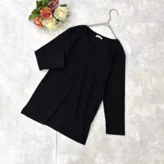良品✨シネマクラブ ハニーズ（M）ワッフル カットソー Vネック 黒 七分袖
