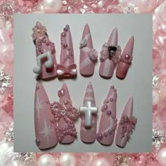 ネイルチップ バレエコア エレガント ピンク リボン マットネイル