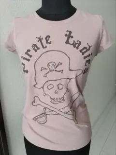 ZARA Tシャツ くすみピンク ドクロ刺繍