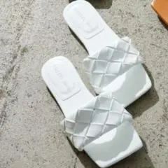 神戸レタス フラットサンダル 編み込みベルトサンダル スムースホワイト サイズM