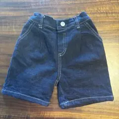 【kokokids】試着のみダークブルー ハーフパンツ レザータグ付き デニム
