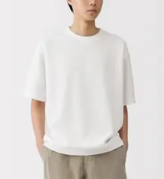無印良品 クルーネック 半袖Tシャツ ワッフル ホワイト XL未使用タグ付き②