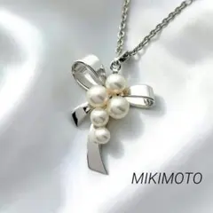 【美品】MIKIMOTO　あこや真珠　本真珠　パールネックレス　リボン　MS刻印 美品】MIKIMOTO あこや真珠 本真珠 パールネックレス リボン MS刻印