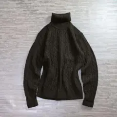 UNIQLO ケーブルニット セーター オリーブ 杢 メランジ タートルネック