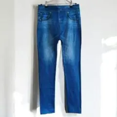 未使用品◆コアシェイプデニムプリントレギンス 裏ボア 3L-4L ブルー