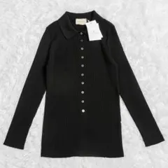 UNITED ARROWS 26SS リブ ポロニット カーディガン ブラックのサムネイル