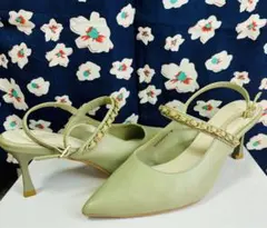 RANDA チェーンパーツバックストラップパンプス 23.5