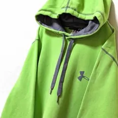 アンダーアーマー ロゴ プルオーバー パーカー ライトグリーン 黄緑色 L 古着