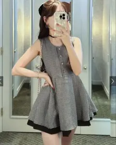 ノースリーブ ギンガムチェック ミニワンピース