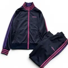 adidas ジャージ上下セットアップL/M 黒　ピンク パープル 3ラインのサムネイル
