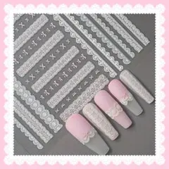 ピンクリボン　ホワイトレース　5D ネイルシール　ネイルパーツ　デコパーツ