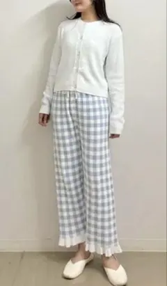 gelato pique リブカーディガン＆チェックロングパンツ セット