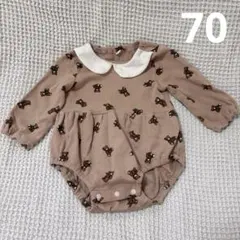 クマ柄ロンパース 70cm ベージュ
