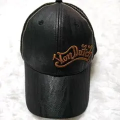 Von Dutch　キャップ　黒　メッシュ　レザー　刺繍ロゴ　00s　Y2Kのサムネイル