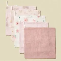 新品☆ ループタオル　5枚セット　ガーゼタオル　入園　入学 離乳食　うさぎ　花