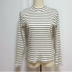 UNIQLOユニクロ ボーダー長袖カットソー 綿混 リブ L カジュアル 白黒