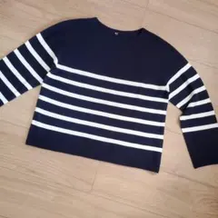 UNIQLO ネイビー/ホワイト ストライプ 長袖Tシャツ Mサイズ