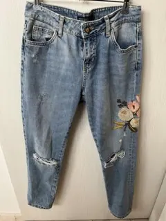 値下げ！ZARA BASIC Z1975 DENIM 刺繍デニム 34