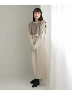 LOWRYS FARM レイヤードニットワンピース　アイボリー