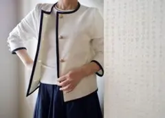 美品☆Plage ツイードジャケット 金釦 ノーカラー 24AW 38 日本製 