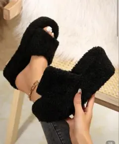 ファー ブラック スリッパサンダル