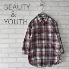 【BEAUTY&YOUTH】マドラスチェック ボタンダウンシャツ七分袖