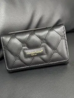 3つ折り財布 キルティング ブラック＆ピンク