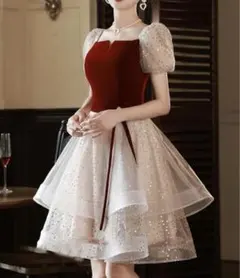 新品 カクテルドレス パーティードレス キラキラ スパンコール 半袖 ボリューム