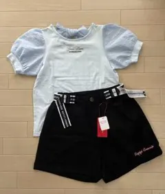 150㎝ 水色Tシャツと新品 黒ショートパンツセット②