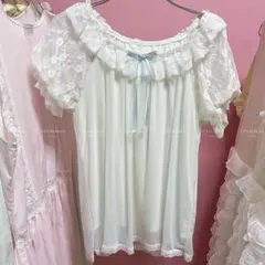 ヴィンテージ　半袖　レース　ブラウス　古着　トップス　未使用品　vintage