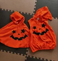 かぼちゃ　フード付ポンチョ　ハロウィン　コスプレコスチューム　80-100