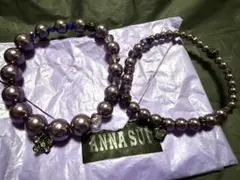 ANNA SUI パープルパール調2連ブレスレット　蝶と薔薇
