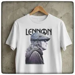 【未使用品】ジョン・レノン 肖像画 ピースマーク Tシャツ ホワイト メンズL