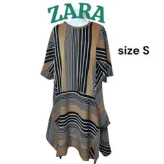 ZARA ザラ アシンメトリー 変形 ストライプ ボーダー ワンピース S 総柄