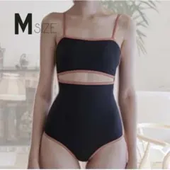 パイピング ワンピース スイムウェア M ブラック ピンク 新品未使用 美品