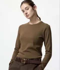 UNIQLO ブラウン　ソフトリブクルーネックT 長袖