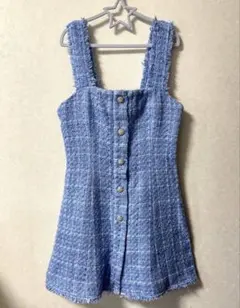【最終値下げ ☆】ZARA ライトブルー　ノースリーブ　ツイードワンピース