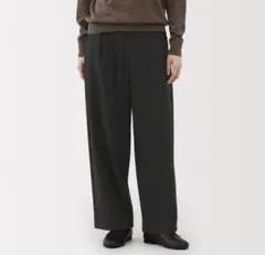 無印良品　縦横ストレッチ起毛　タックワイドパンツ ブラック