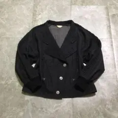 vintage ジャケット 黒 ウール 短丈 銀ボタン 高級感のサムネイル