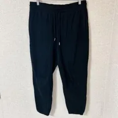 H&M カジュアルパンツ ジョガー裾 無地 LL 黒 綿混 スポーツ リラックス