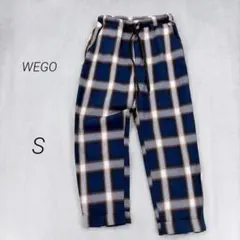 ウィゴー イージーパンツ チェック柄 ワイド ネイビー ウエストゴム S