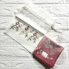 【未使用】宇野千代 桜 ハンカチ ＆ ブルーミング中西 レース巾着袋 2点セットのサムネイル