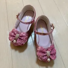 ピンク グリッター リボン フォーマルシューズ