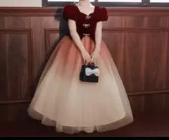ピアノ発表会ドレス　美品130 ワインレッド×グラデーションチュールワンピース