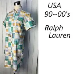 90s～ ラルフローレン マドラスチェックパッチワークシャツワンピース M～L