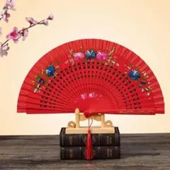 レッド　赤色 アバニコ 扇子 フラメンコ ダンス スペイン 踊り 舞台 小道具のサムネイル