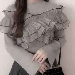 GRL グレイル オーガンジーフリル ハイネックニット グレー It58