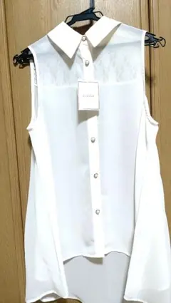 シアーノースリーブシャツ　L ロング丈　アイボリー