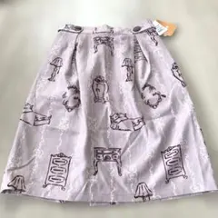 フレアスカート 薄紫色 家具プリント
